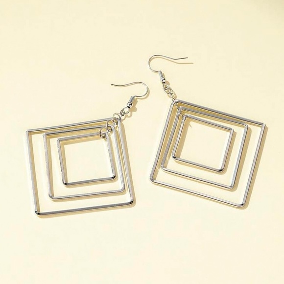 Any 3/$25! Silver Triple Rhombus Drop Earrings - Picture 2 of 7